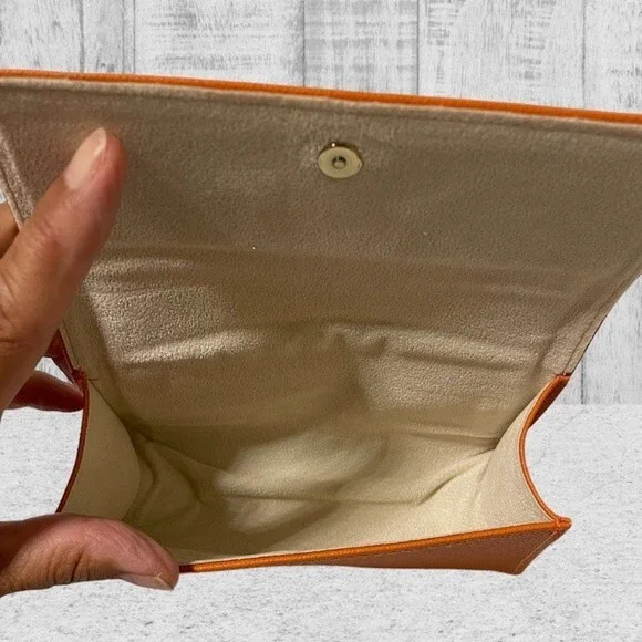 TORY Burch Sunglasses Case Pebbled Leather Orange Gold Logo‎ Authentic - Picture 5 of 5